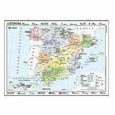 MAPA ESPAÑA POLITICO FISICO CON VARILLA 70 X 50