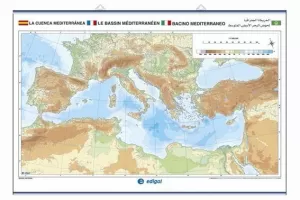 CUENCA MEDITERRÁNEA, FÍSICO / POLÍTICO A TODO COLOR